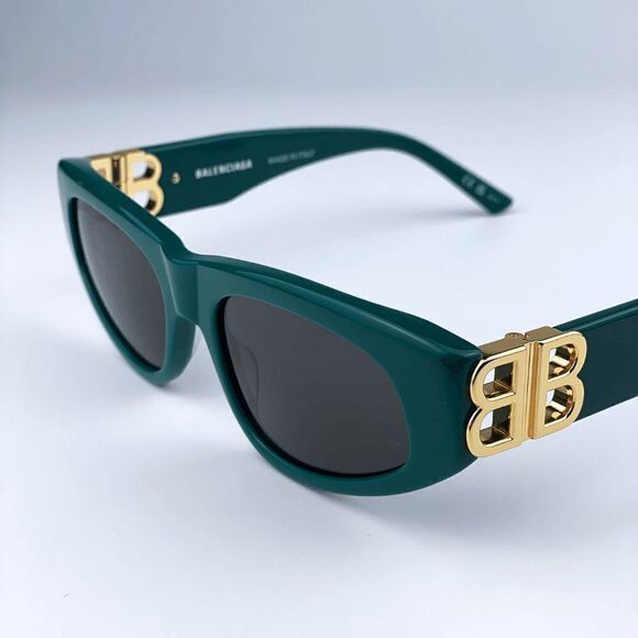 SALE! NEW Balenciaga BB0095S 005 Green Gold Logo Grey Cat Eye Women Sunglasses main image 11
